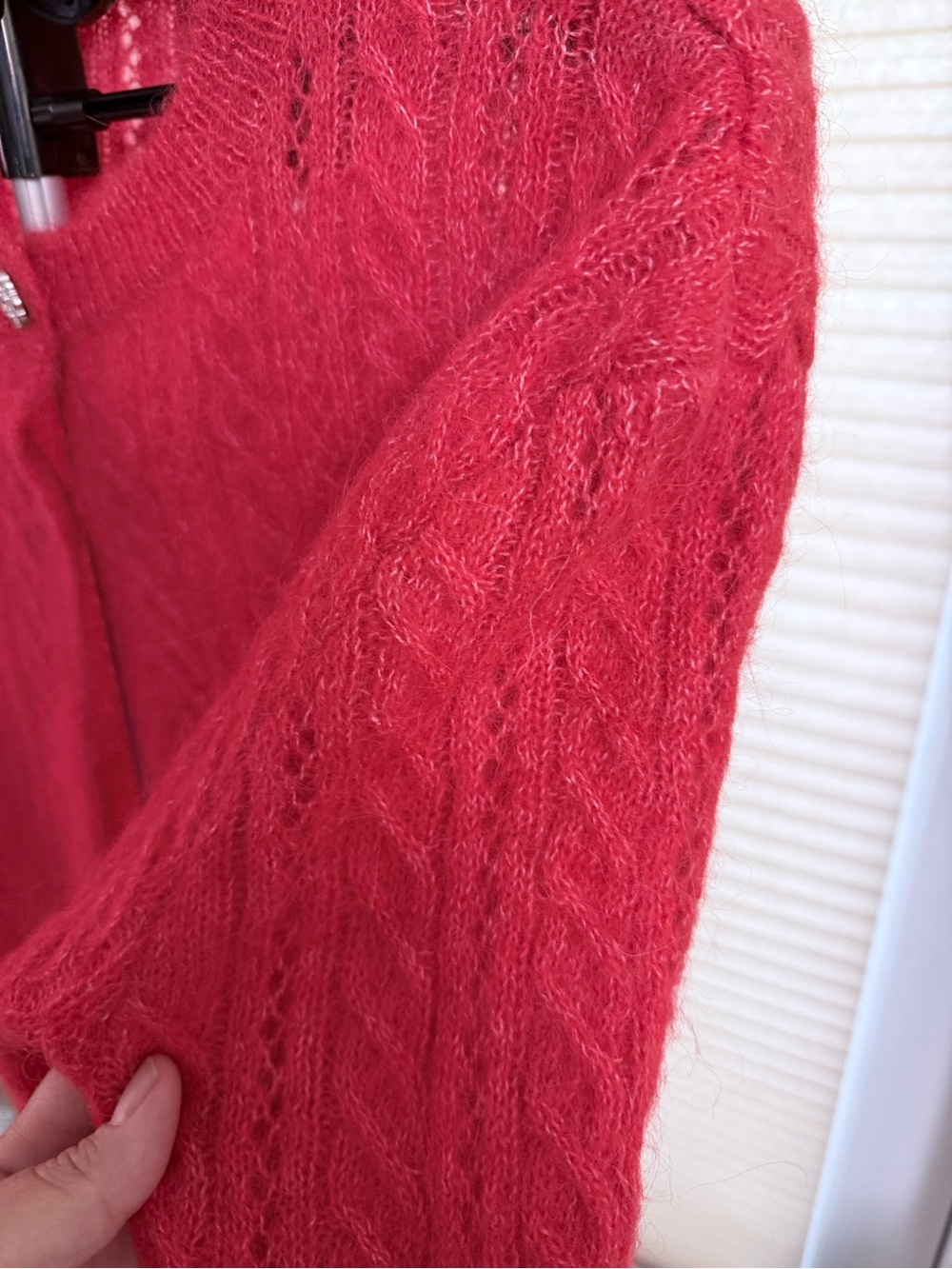 ZARA alpaca & wool blend cable knit cropped cardigan rhinestone buttons size M - Picture 7 of 12